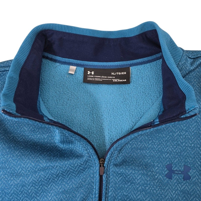 Under Armour Men's Blue Herringbone 1/4 Zip ColdGear Pullover Sweatshirt XL gallery