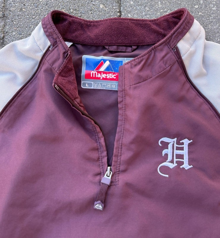 Majestic Cool Base Men's L Maroon/Gray Colorblock 1/4 Zip Pullover Jacket gallery