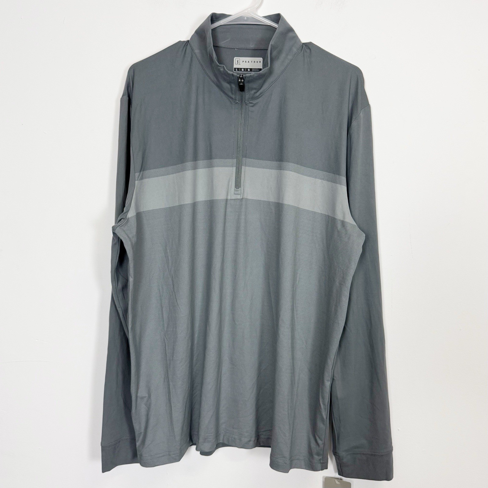 PGA Tour Pullover Quarter Zip Mens Large Gray Stripe Shirt Long Sleeve NWT gallery