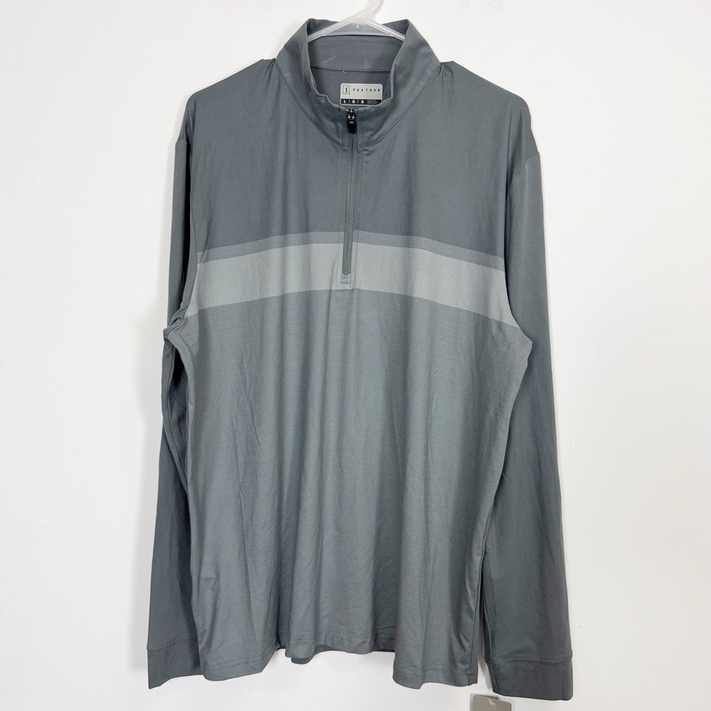 PGA Tour Pullover Quarter Zip Mens Large Gray Stripe Shirt Long Sleeve NWT