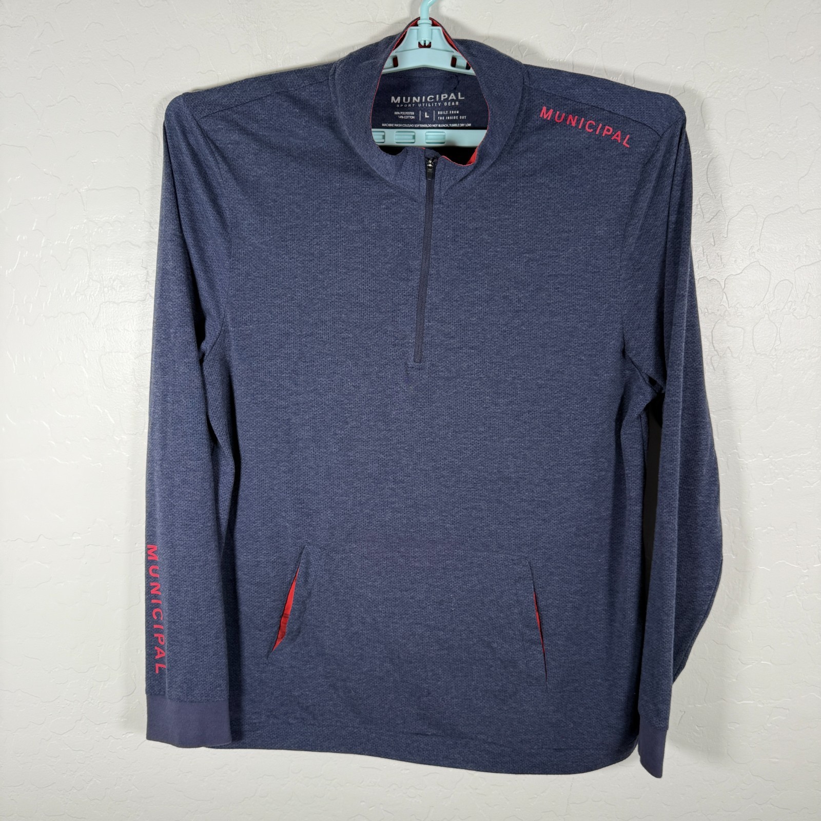 Municipal Sport Utility Gear 1/4 Zip Pullover Mens Large Blue Red Active Pockets gallery