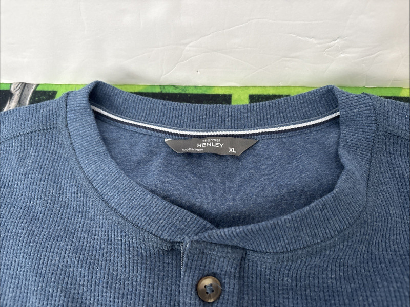Blue Indigo 3 button Thermal Henley Men's Long Sleeve XL Blue, New gallery