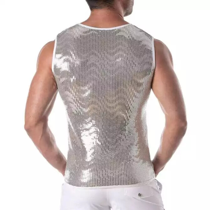 TOF PARIS Glitter Form-Fitting Tank Top Fashion Sequin Silver 15 gallery