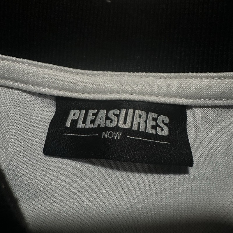 PLEASURES SATISFACTION GUARANTEED BLACK PINK AOP SOCCER JERSEY SZ M ALL OVER gallery