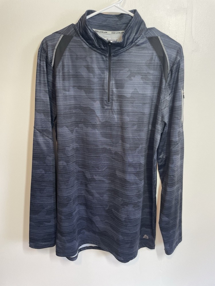 RBX XTRAIN Men’s L Gray/Black Camo 1/4 Zip Mock Neck Long Sleeve Pullover