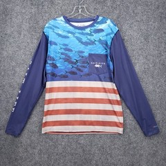 Salt Life T Shirt Mens S Small Blue Respect SLX USA America Long Sleeve Fishing