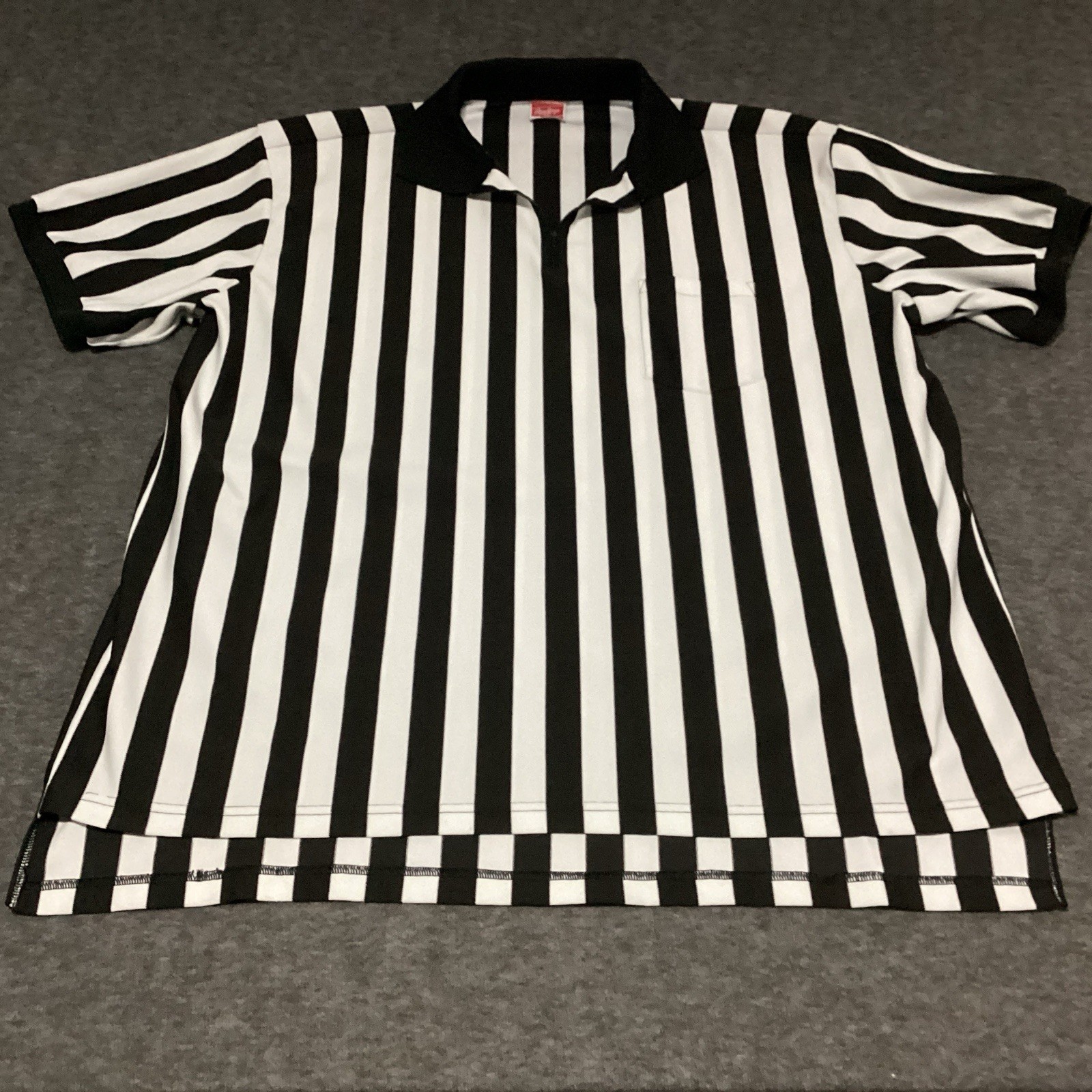 RAWLINGS REFEREE MENS BLACK/WHITE STRIPE SHIRT POLO 1/4 QUARTER ZIP SIZE 3XL gallery