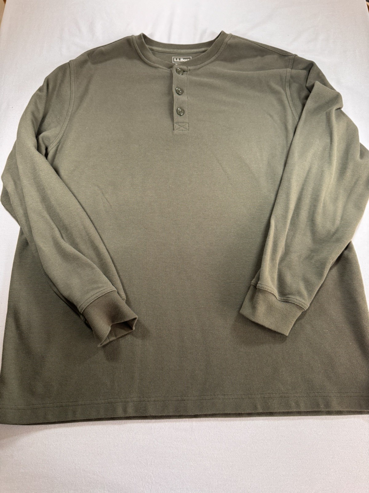 L.L.Bean Mens XL Olive Green Henley Long Sleeve Shirt Traditional Fit gallery