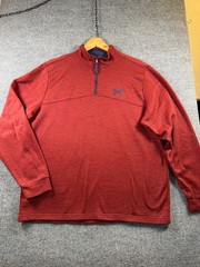 Under Armour UA Mens Sweater Fleece Lined 1/2 Zip Shirt Loose 2XL Brick Red Golf
