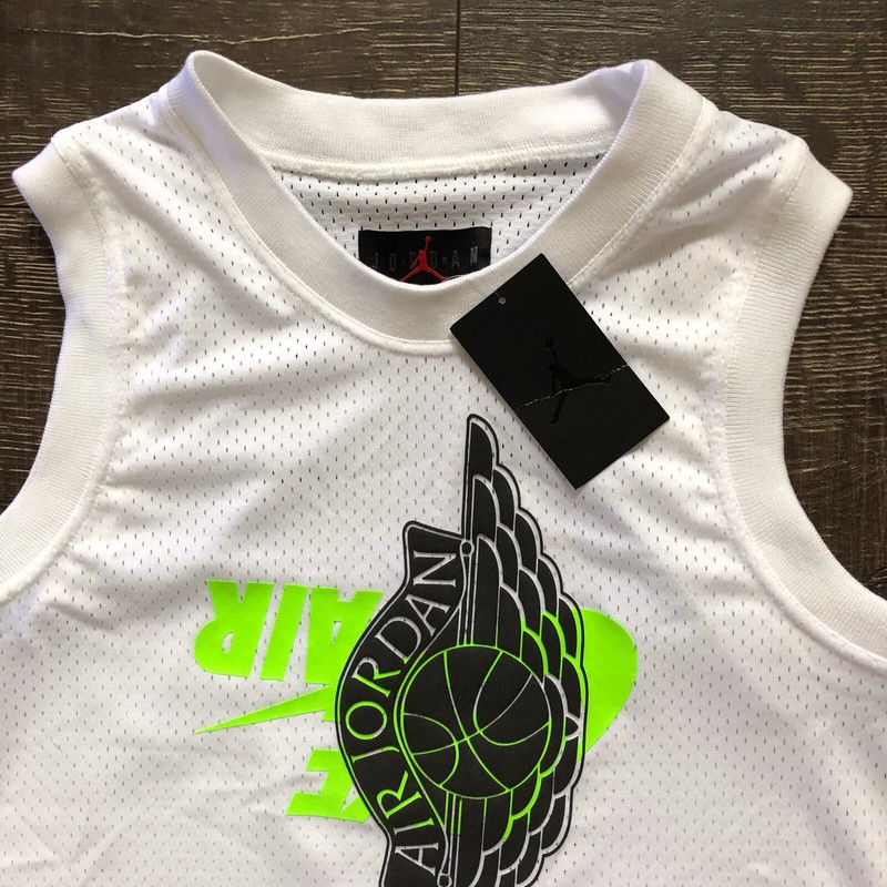 Nike Air Jordan Wings Logo Jersey White/Green/Black BQ8479-100 Men's Sz M gallery