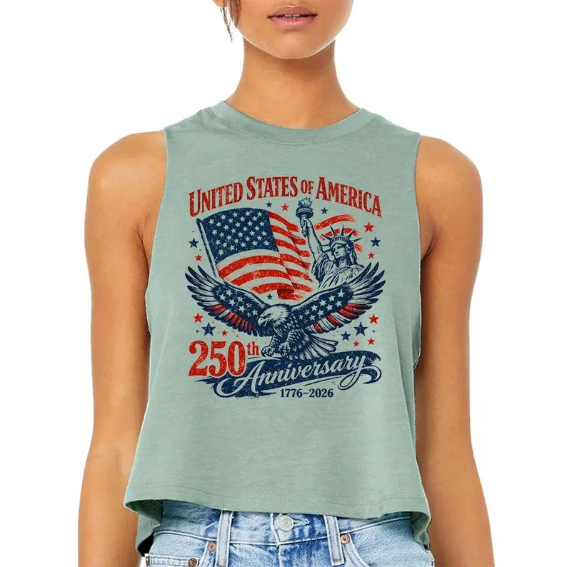 USA Anniversary Crop Racerback Tank Top gallery
