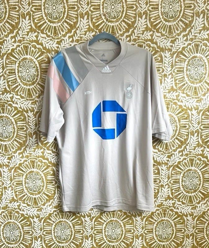 NWT KITH x Adidas Miami Flamingos Soccer Jersey Navy/Tan/Pink Sz L RARE gallery