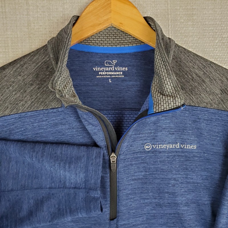 VINEYARD VINES Size Large Performance 1/2 Zip Windshirt Pullover Blue Space Dye gallery