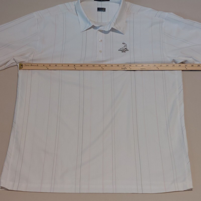 Nike Fit Dry Tiger Woods PINEHURST Silky Polyester White Pin Stripe Shirt XXL gallery