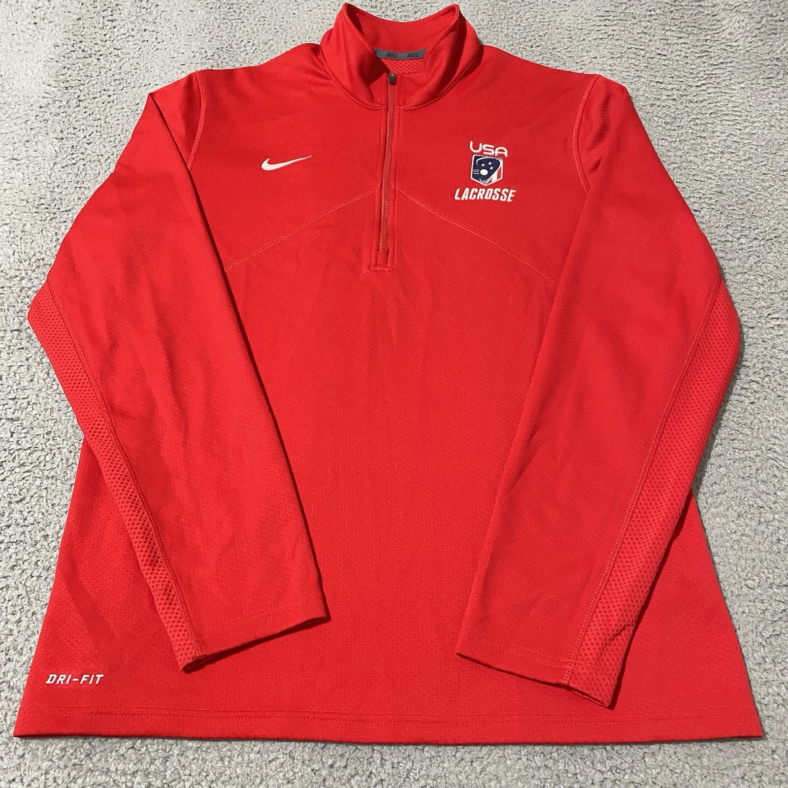 USA Lacrosse Pullover Nike Mens Medium Red 1/4 Zip Dri Fit Long Sleeve LAX Golf gallery