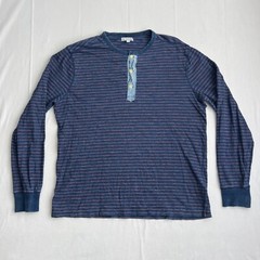 Wallace and Barnes Henley Shirt Men’s Size Large Blue Striped Long Sleeve Casual