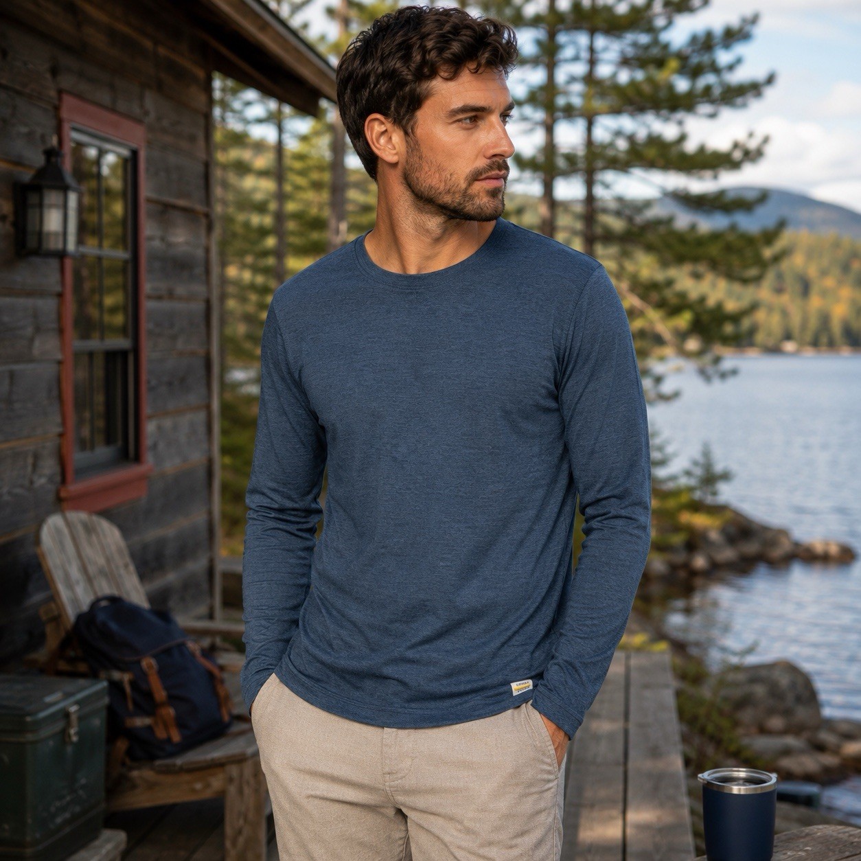 Vuori Strato Tech Tee Long Sleeve Heather Navy Men’s L Performance Shirt V178 gallery