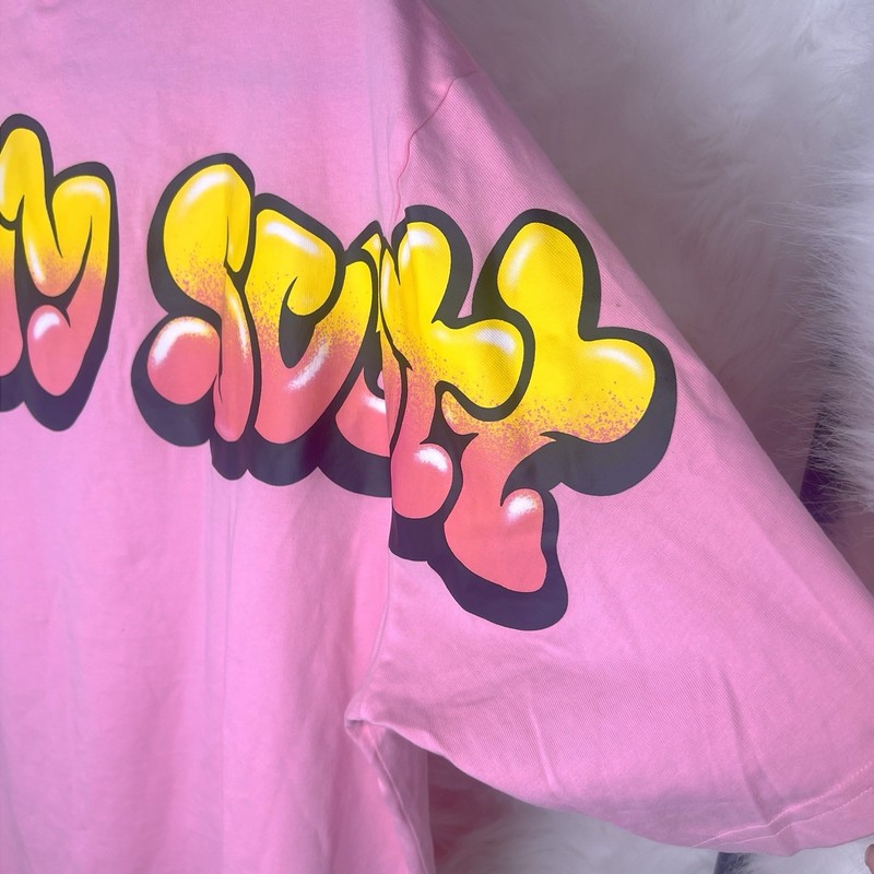 RARE Adidas Jeremy Scott Pink Graffiti T-Shirt Bubble Letters L SOLD OUT gallery