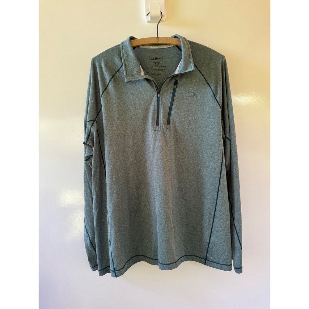 LL Bean Mens Large Regular Green Heather Lightweight 1/4 Zip Pullover 509437