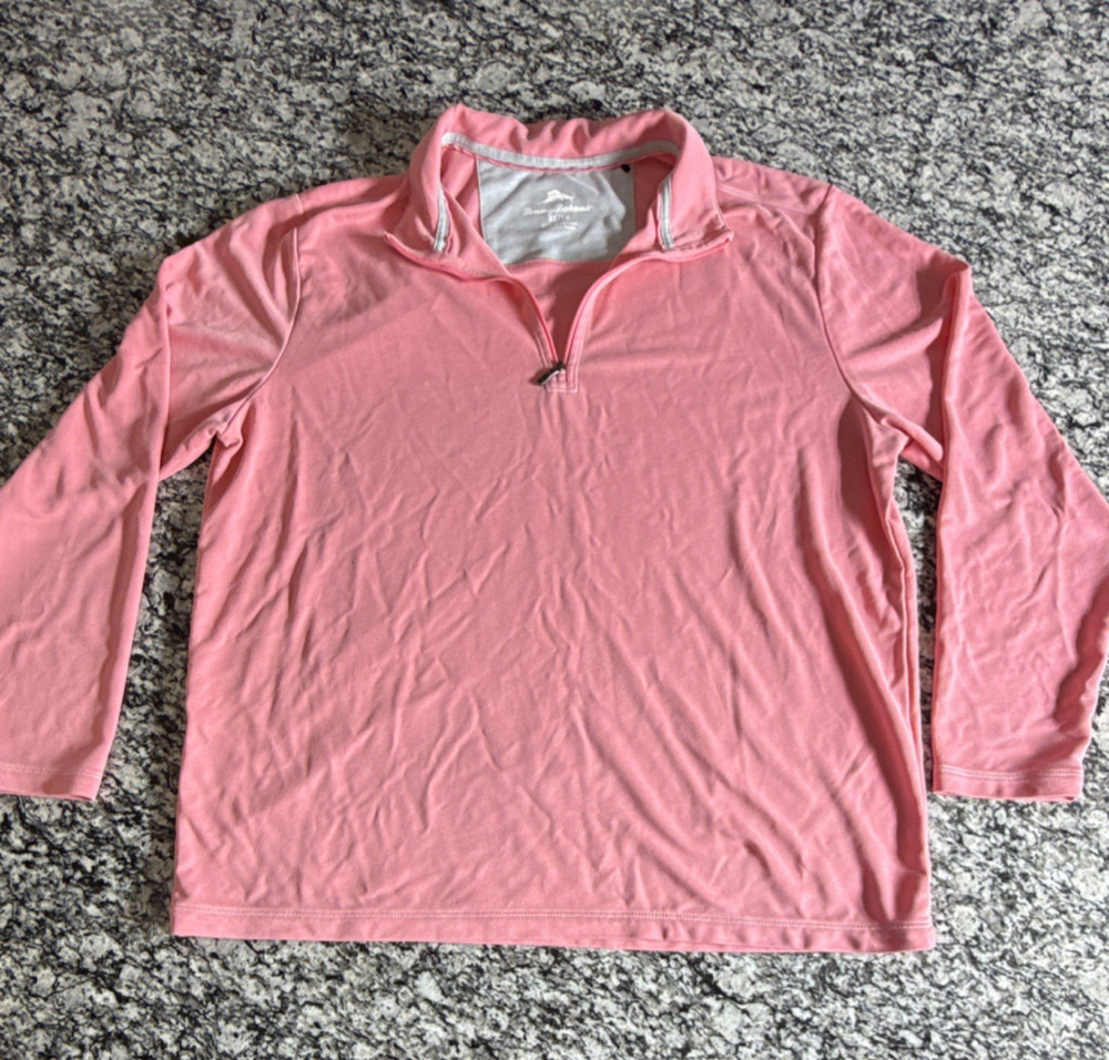 Tommy Bahama Pink 1/4 Zip Mock Neck Pullover XL TENCEL Lyocell Polyester
