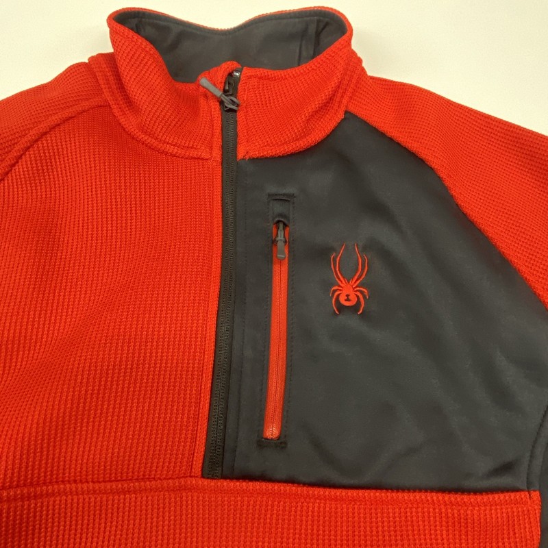 Spyder Mens L Red Black 1/4 Zip Fleece Pullover Sweater Waffle Knit gallery