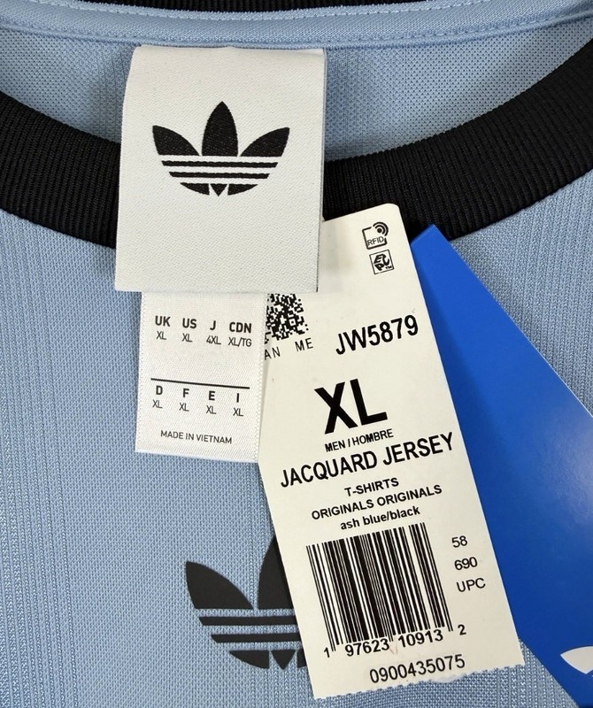 NWTS Men's Adidas Originals Jacquard 100% Polyester Jersey Ash Blue Size XL gallery