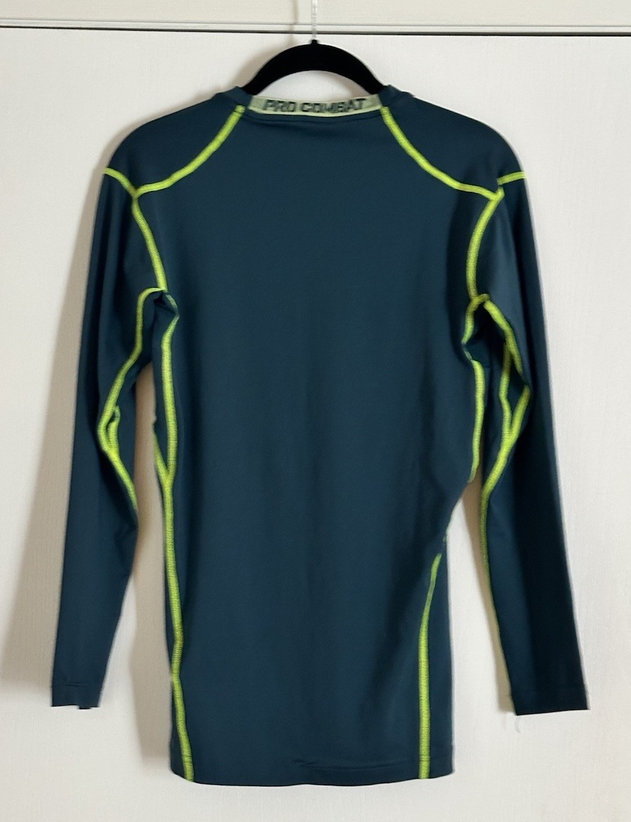 Nike Pro Combat Compression Shirt Men Medium Teal Long Sleeve Active Dri Fit Gym gallery