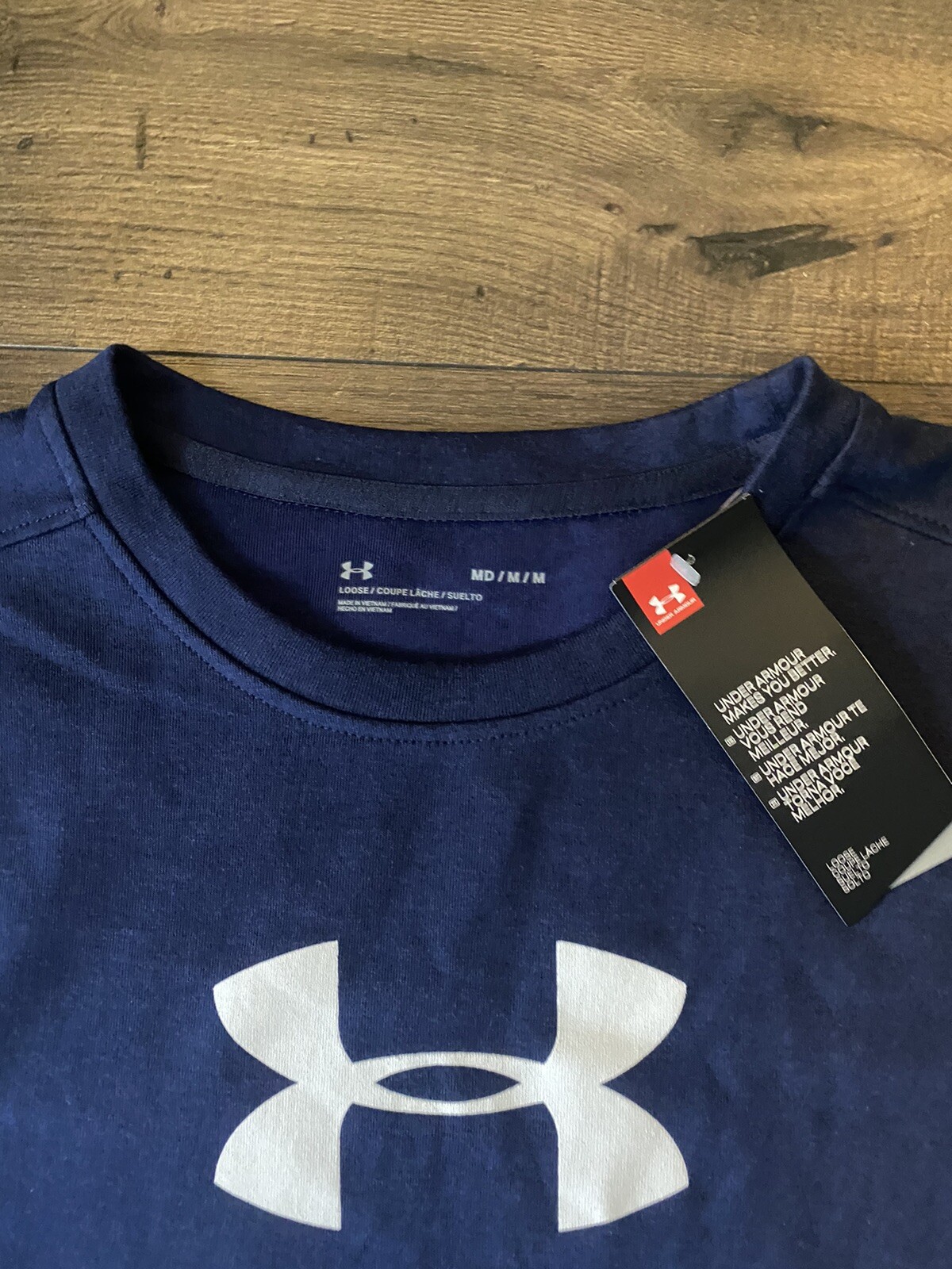 NWT UNDER ARMOUR Logo Men's UA Knod Collegiate Crew Active Top Navy SELECT SIZE gallery