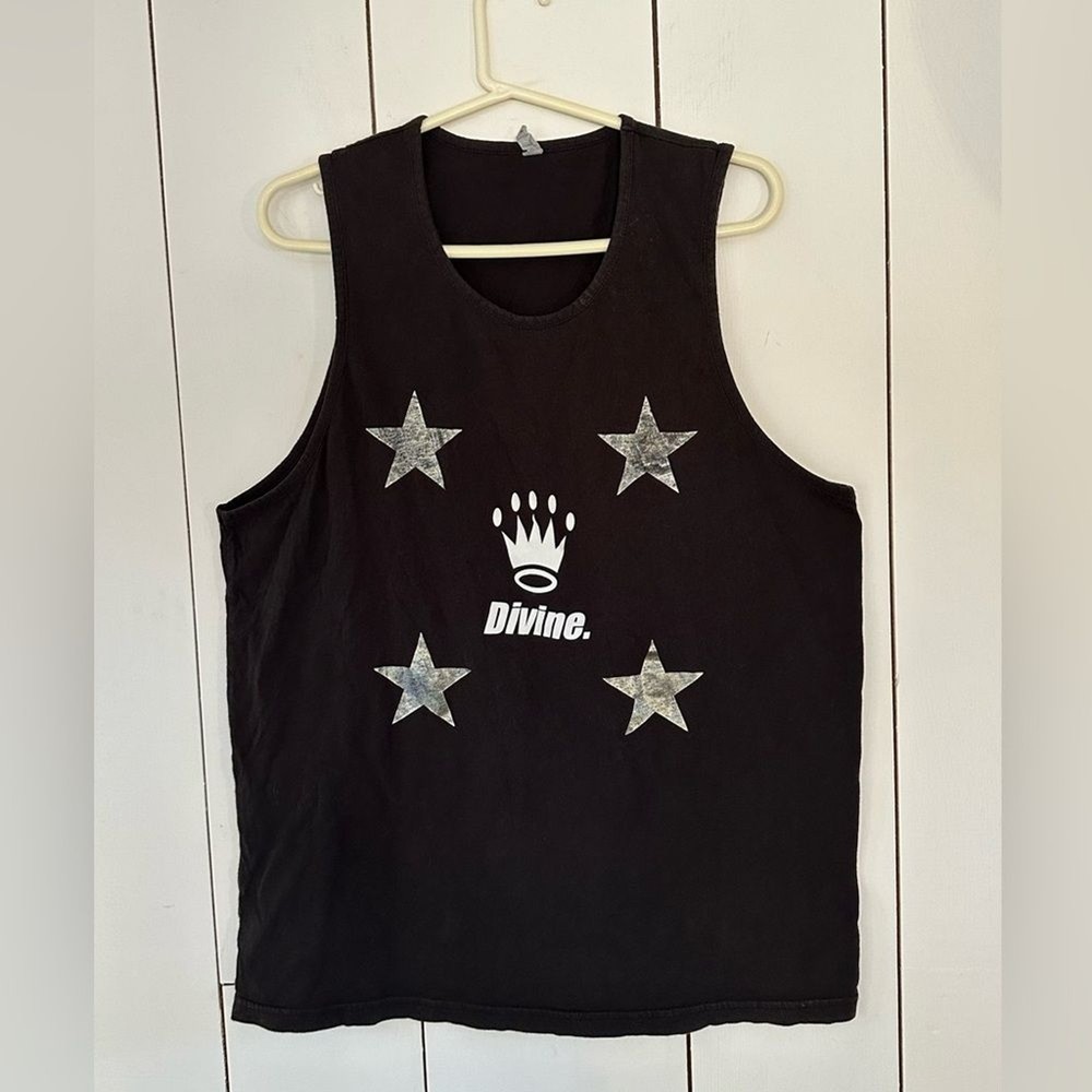 Next Level Men's Graphic Muscle T Tank Sz L Black Crown Divine Stars Graphic