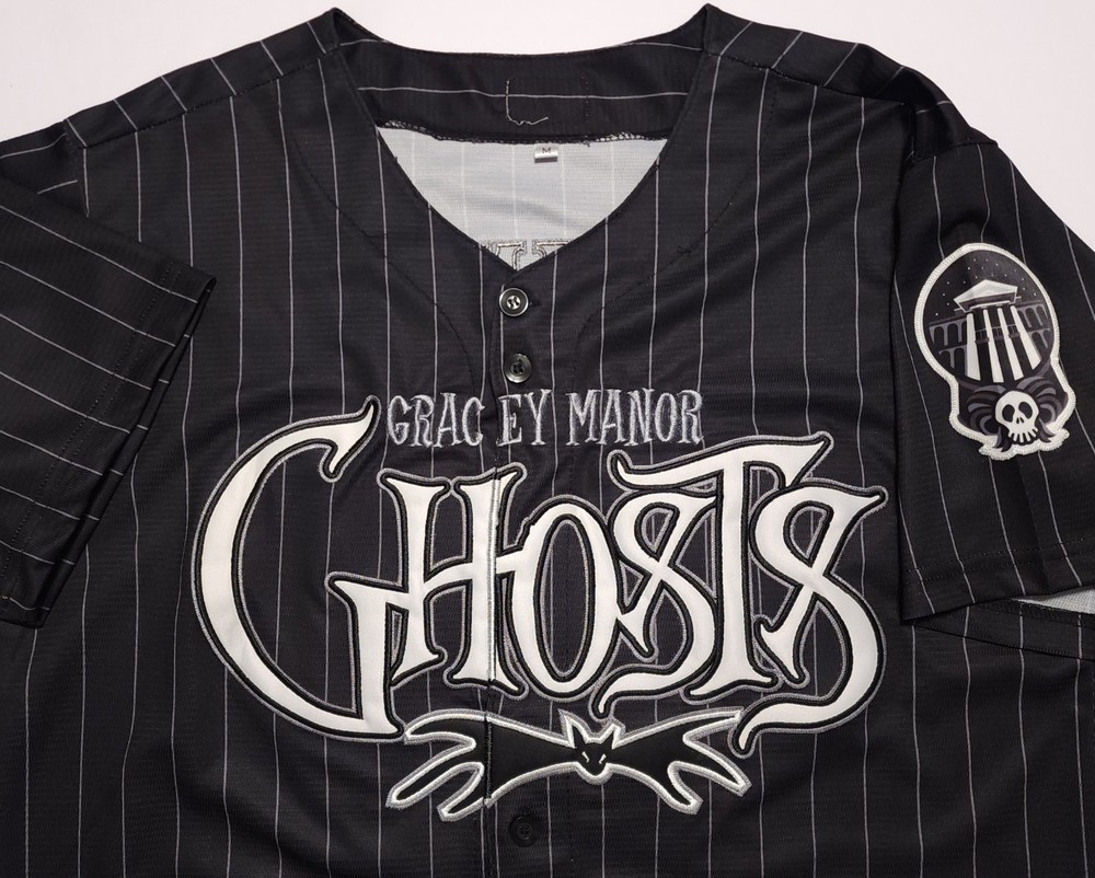 Gracey Manor Ghosts Skellington Embroidered Patches Baseball Medium Jersey