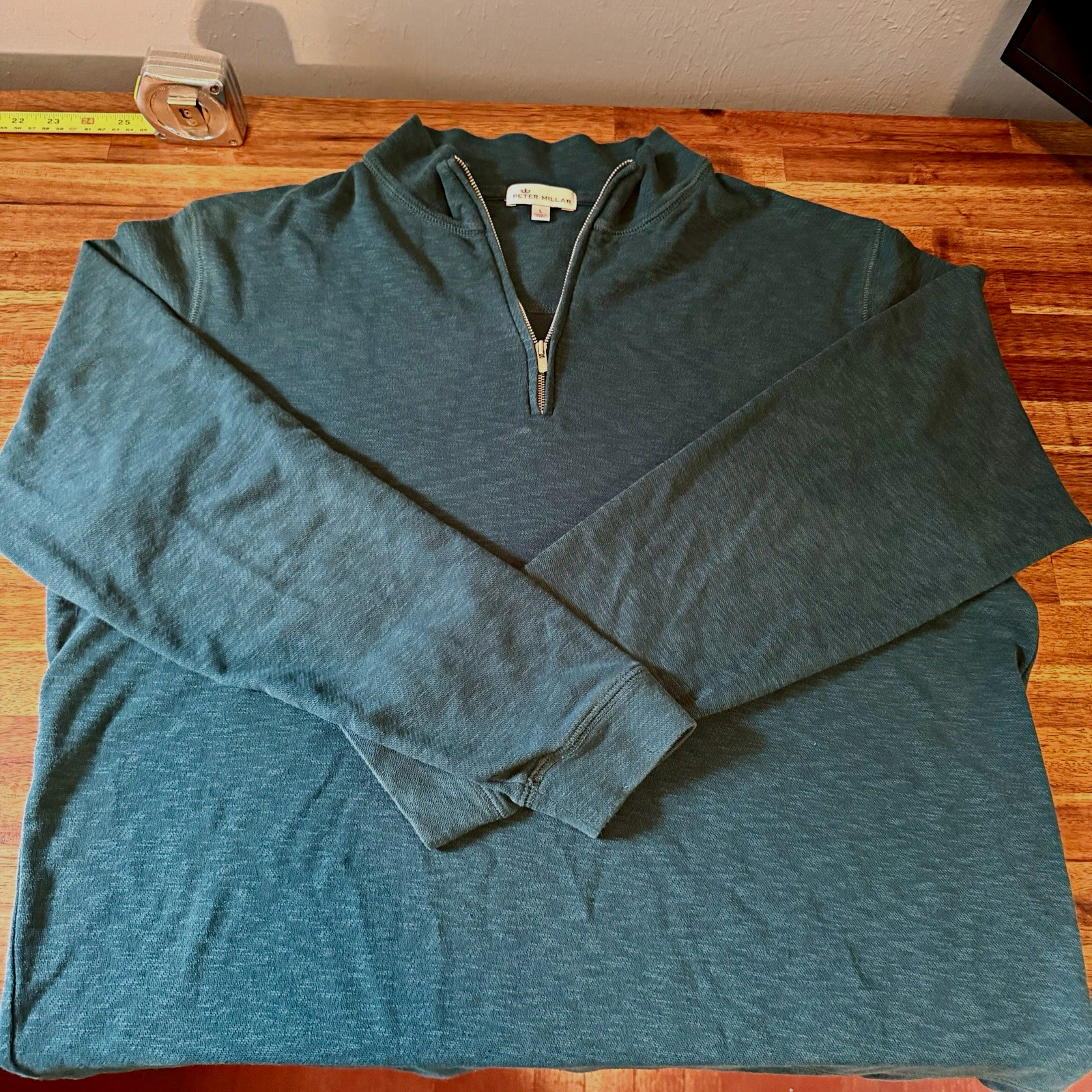 Peter Millar Men's L Green 1/4 Zip Mock Neck Pullover 100% Cotton LS gallery