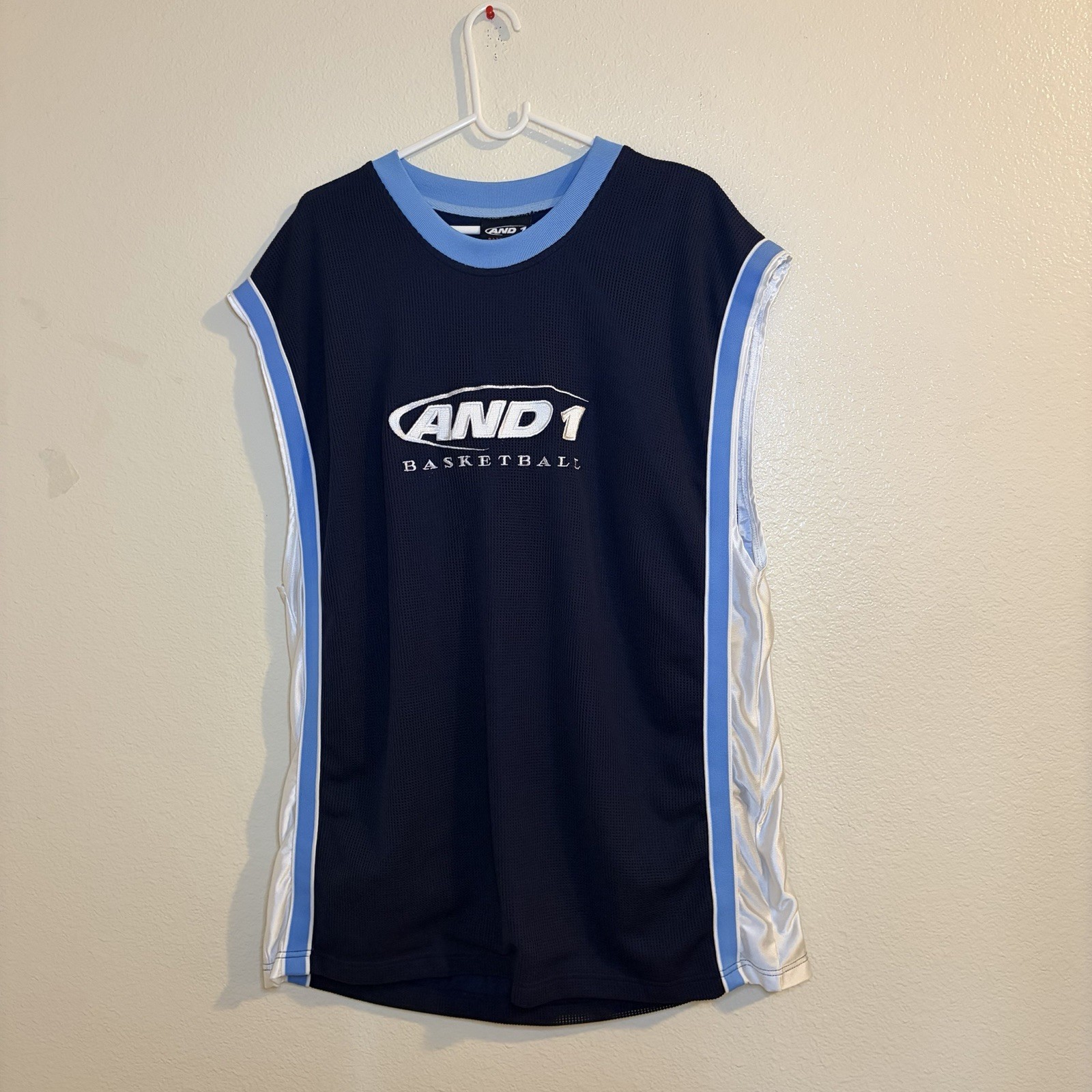 Vintage 90s AND1 Basketball Jersey Mesh Embroidered Hip Hop Y2K Navy Blue XL gallery