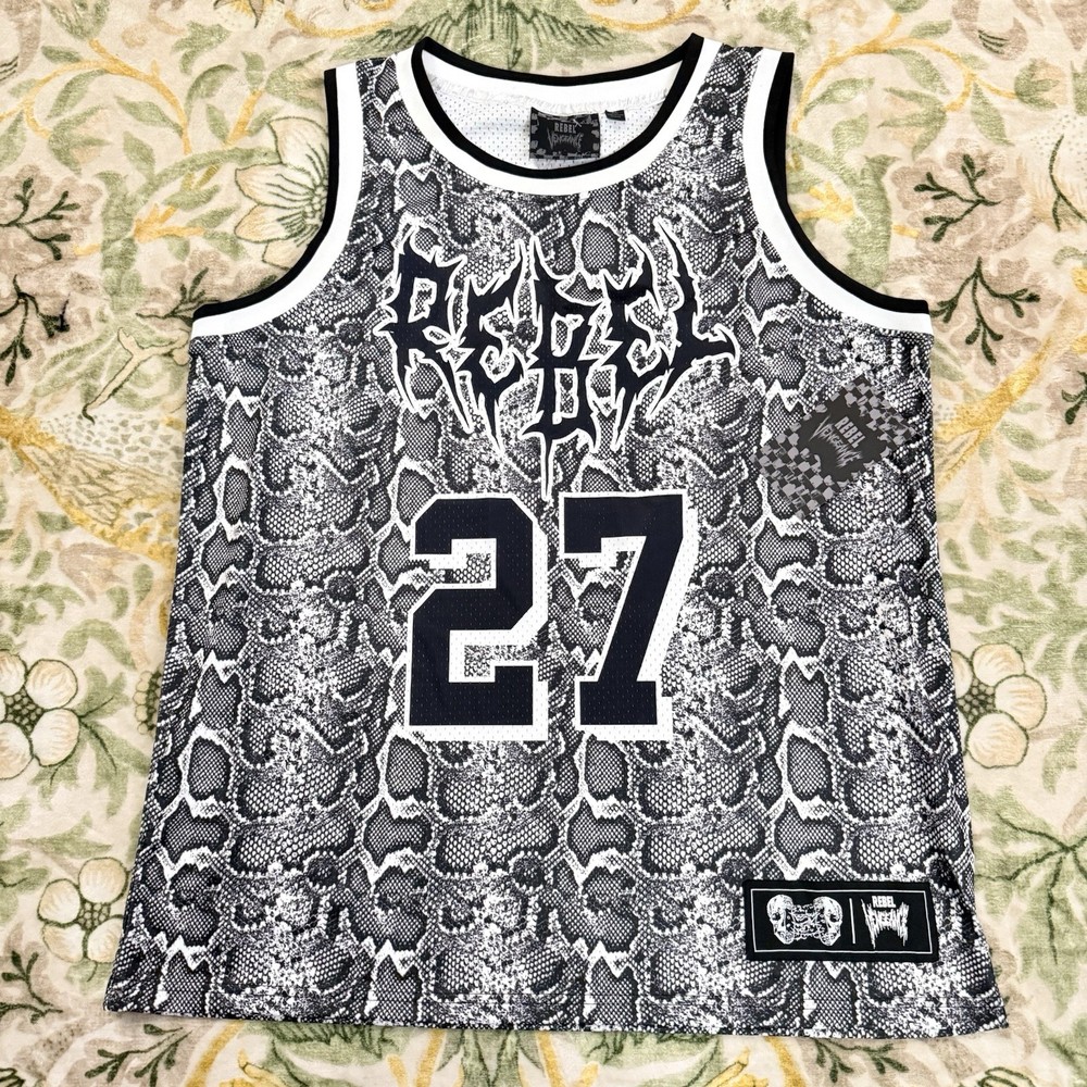 Rebel Vengeance Basketball Jersey Mens XL Snakeskin Black White #27 Tank New