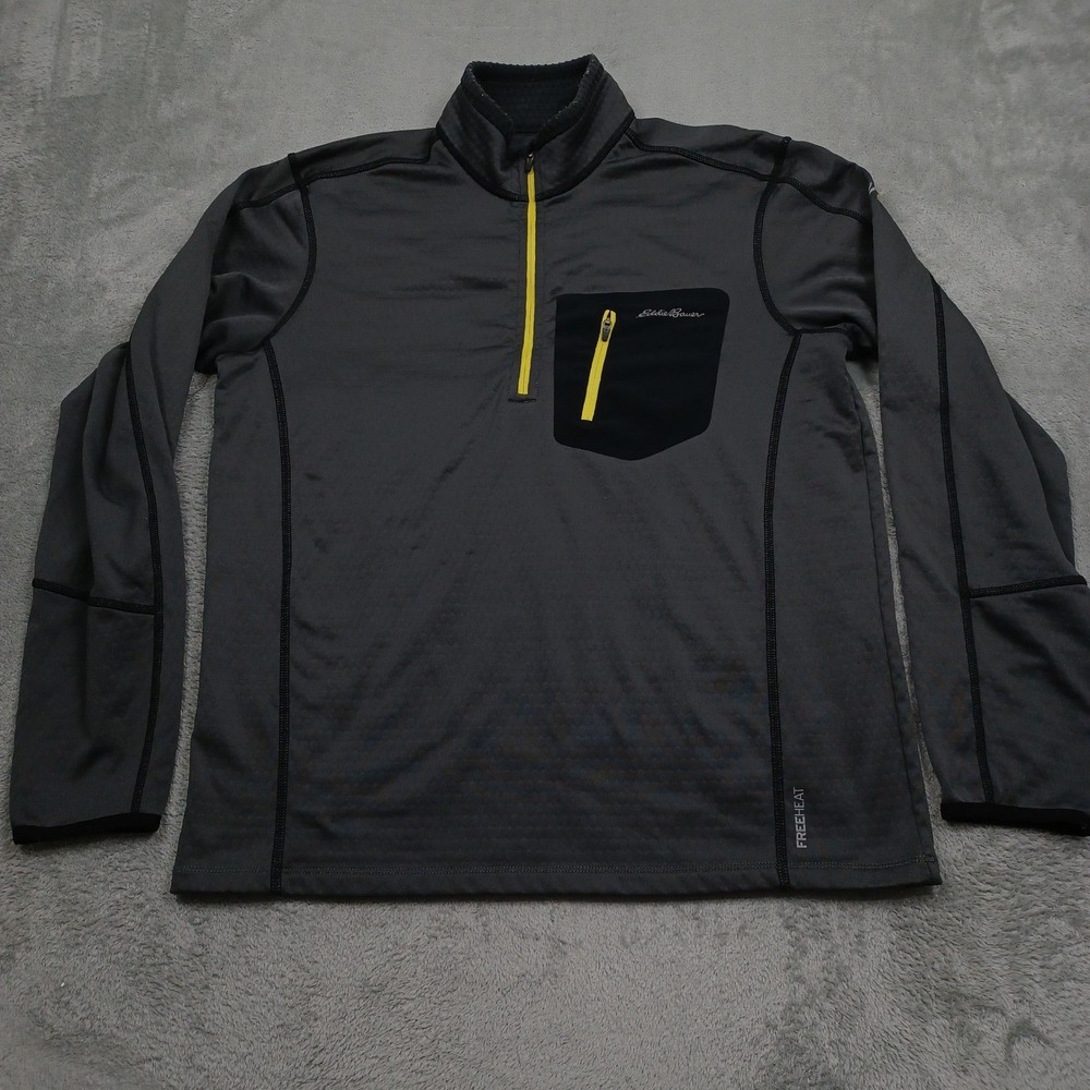 Eddie Bauer Pullover Mens Medium Gray FreeHeat Quarter Zip Activewear Pocket