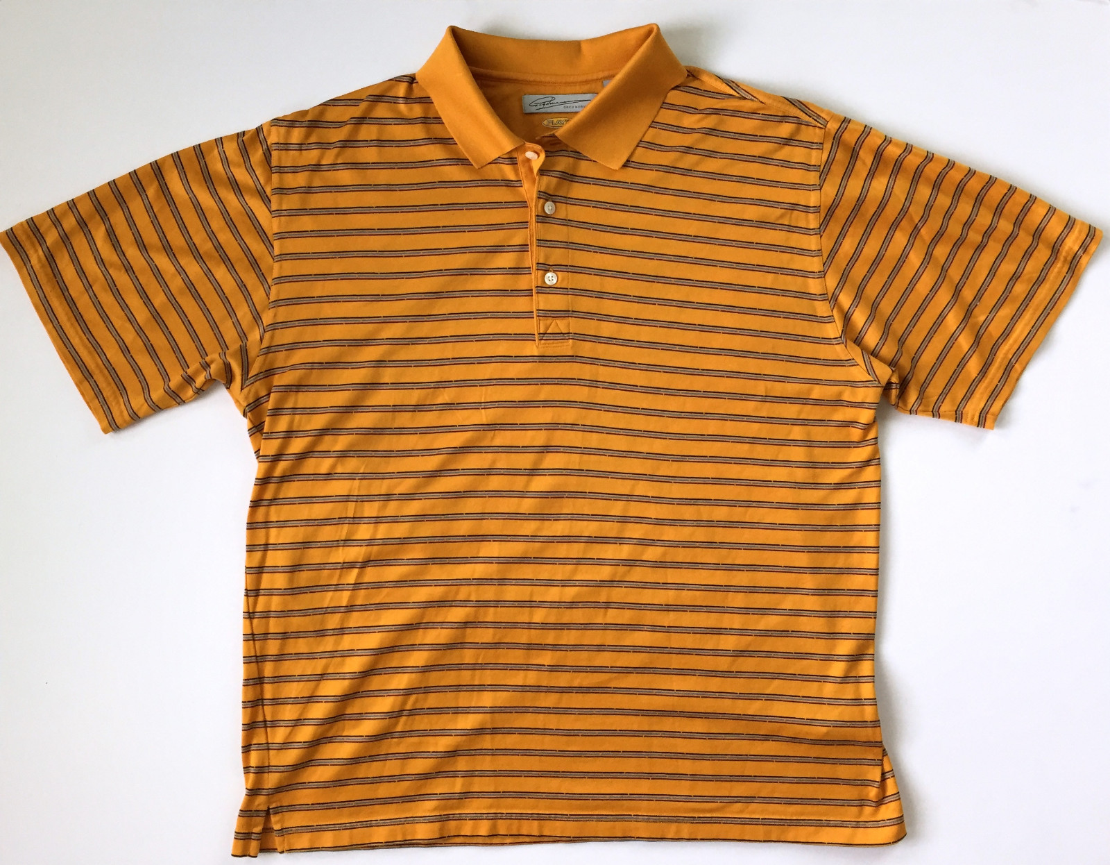 GREG NORMAN Mens Play Dry Fit Orange Striped Short Sleeve Golf Polo Shirt Sz L gallery