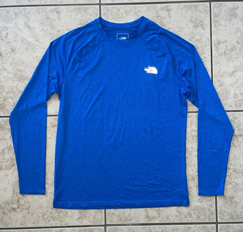The North Face Men's Running Long Sleeve Blue Tech Shirt Medium Sports Climb Tee gallery