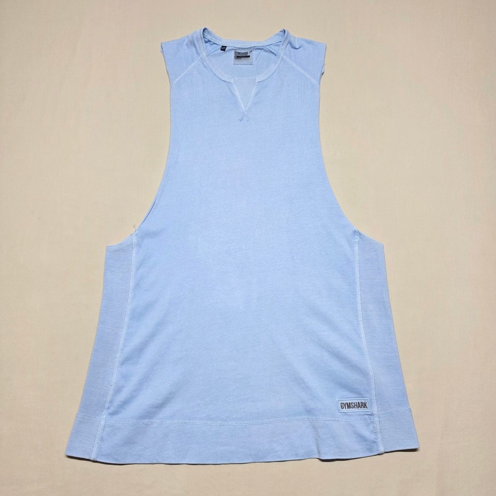 Gymshark Men's Light Blue Sleeveless Athletic Training Long-Tank Size Medium