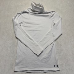 Under Armour ColdGear Funnel Neck Shirt Mens Small White 4-Way Stretch Fitted