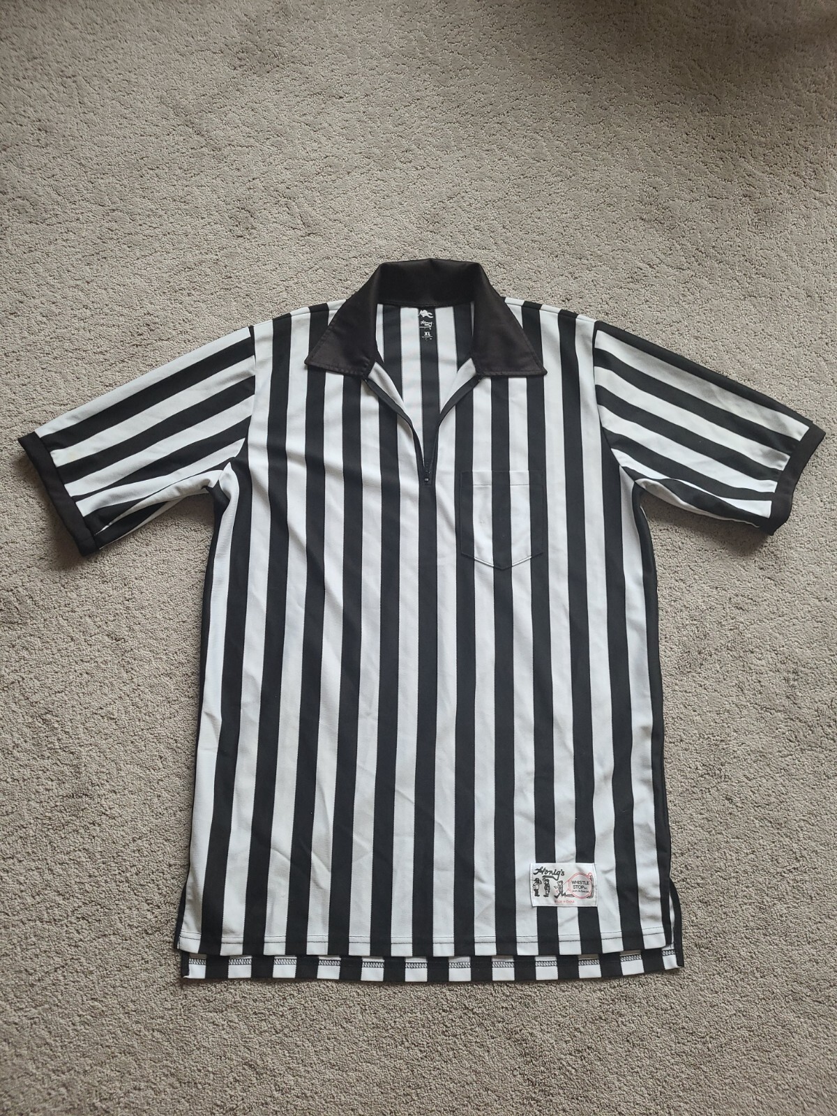 Honig's Whistle Stop Men's Umpire Referee Jersey Shirt XL Black White 1/4zipper gallery
