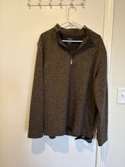 Van Heusen Flex 1/4 Zip Mock Neck Pullover XL Classic Fit Brown 100% Polyester