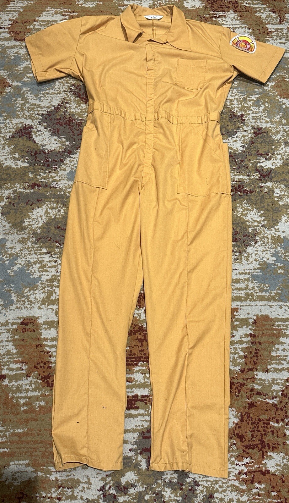 Vintage Texas A&M Shell Oil Fire Training Camp Yellow Short Sleeve Jumpsuit Sz L gallery
