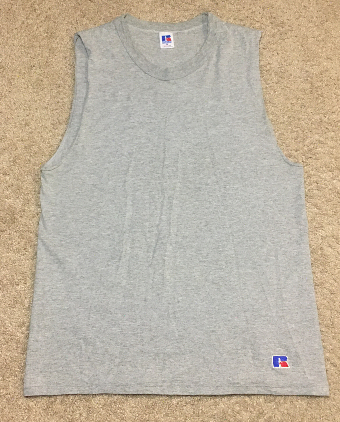 Vintage Russell Athletic Gray Embroidered Logo Tank Top Adult Size M USA Made gallery