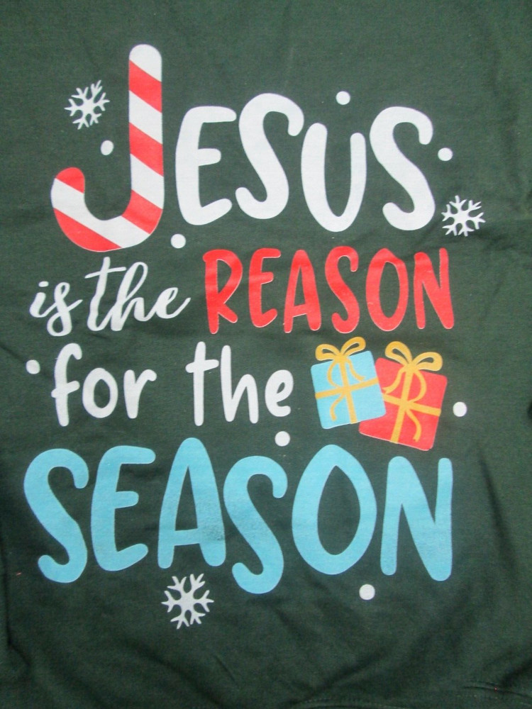 Christmas Sweatshirt Green small Jesus reason for the Season Christian NEW 5