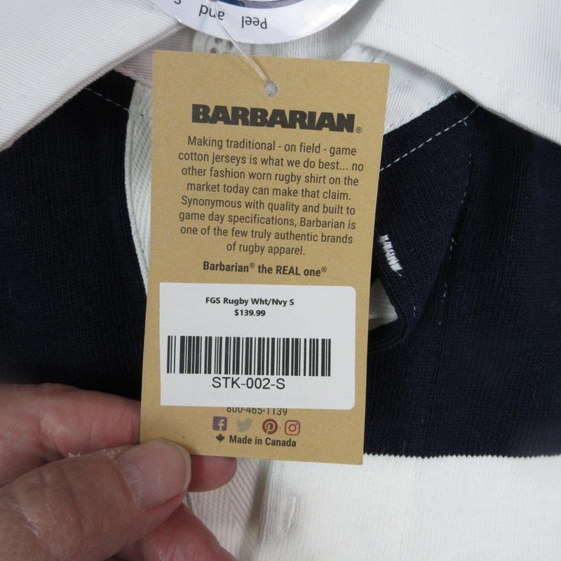 Barbarian Rugby Shirt Mens Small White Navy Striped Long Sleeve Jersey NWT gallery