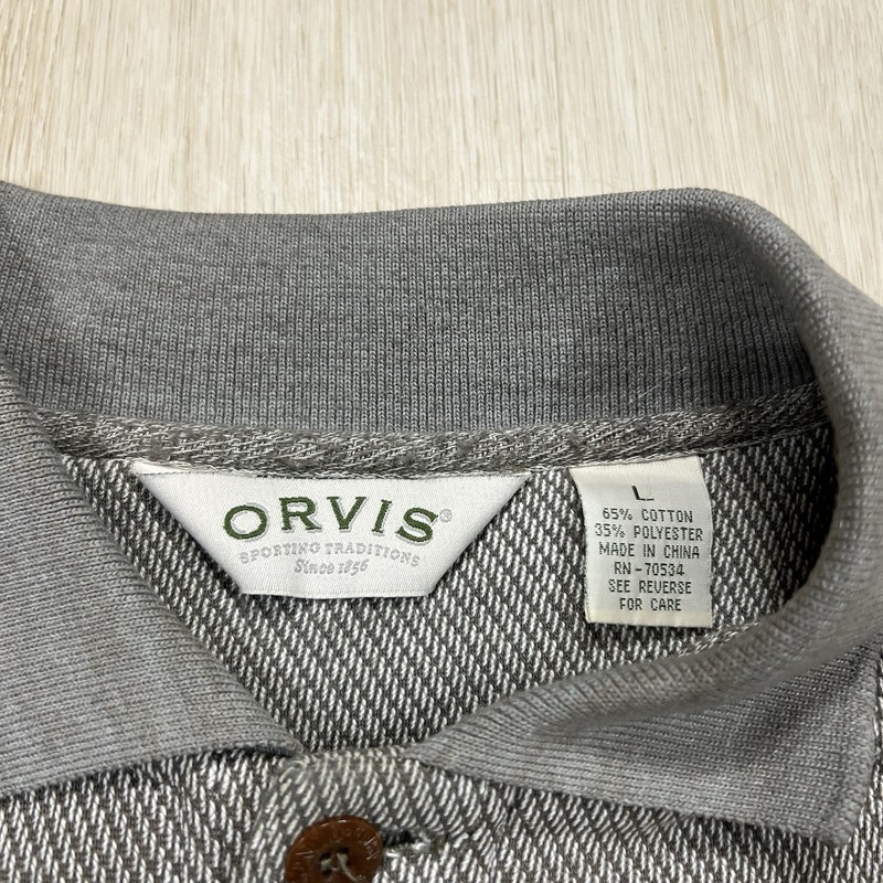 Orvis Henley Cotton Polyester Long Sleeve Shirt Men’s L Green Gray Elbow Patch gallery