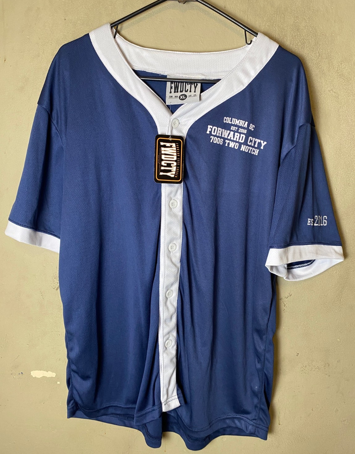 NWT-Forward City Church FWD CTY Two Notch Navy Blue Baseball Jersey SZ XL gallery