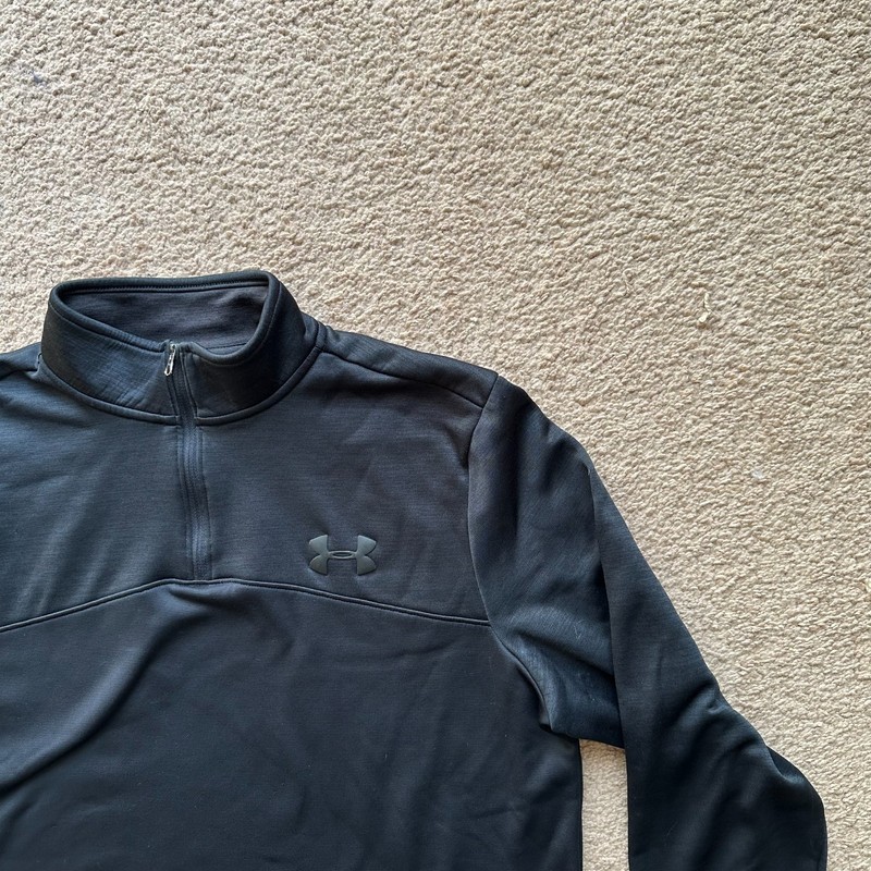 Under Armour Sweater Mens Medium 1/4 Zip Mock Neck Pullover Coldgear Loose Black gallery