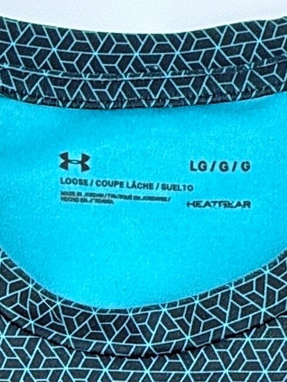 Under Armour Mens Large HeatGear T Shirt Green Teal Geometric Athletic Gym gallery