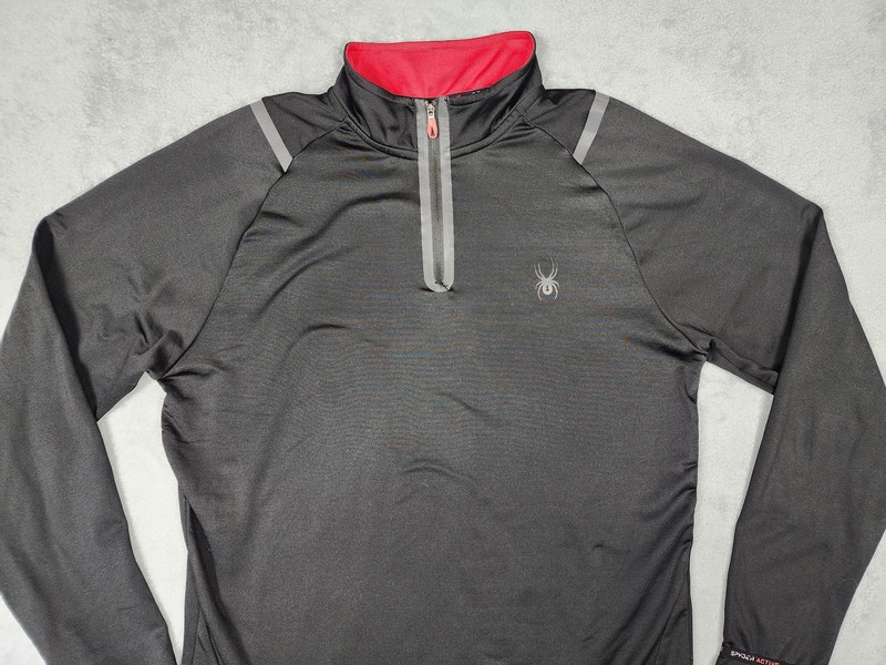 Spyder Active Pullover Mens Large Black Red ProWEB Fleece Lined 1/2 Zip Shirt gallery
