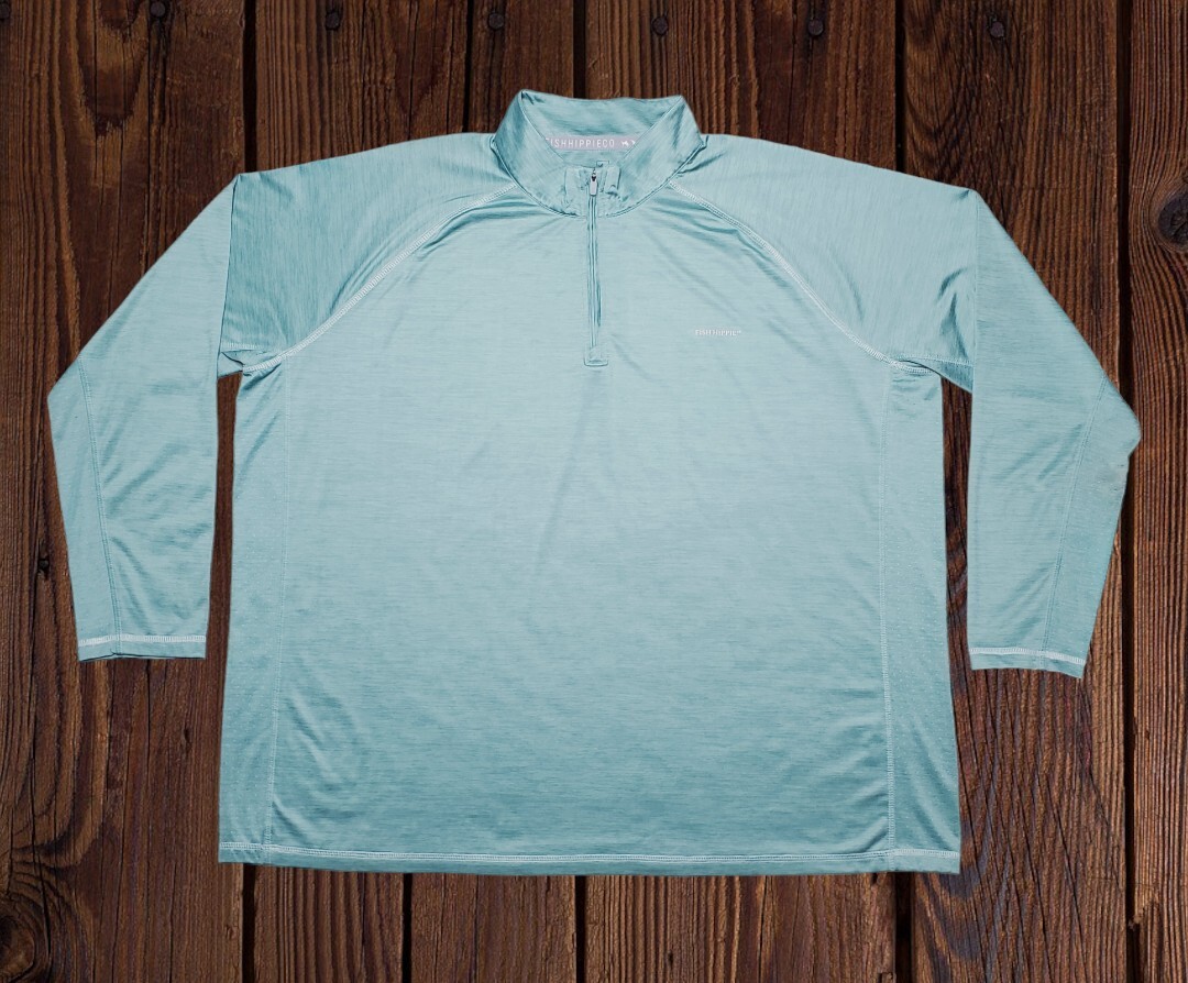 NWOT Fish Hippie Performance Heather Streak Boden 1/4 Zip Pullover Mens 2XL Teal gallery